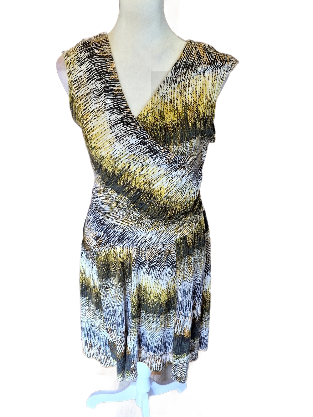 NIC+ZOE Sleeveless V-Neck Midi Dress in Yellow Black White